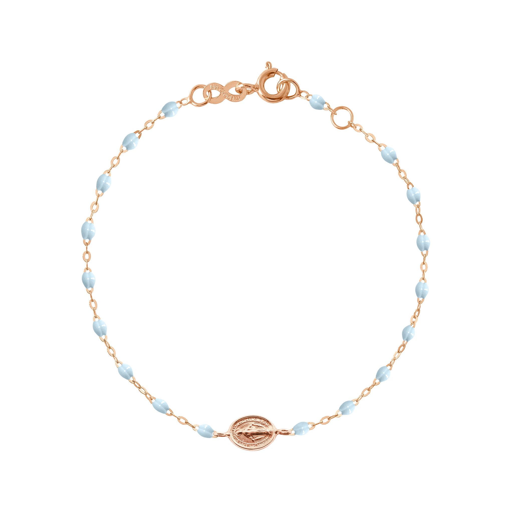 Gigi Clozeau - Bracelet bleu layette Madone or rose, 17 cm