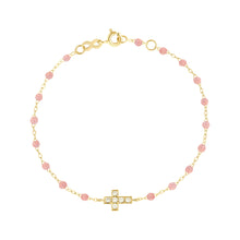 Gigi Clozeau - Bracelet blush Croix diamants, or jaune, 17 cm