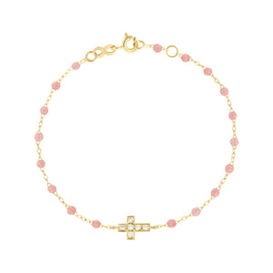 Gigi Clozeau - Bracelet blush Croix diamants, or jaune, 17 cm