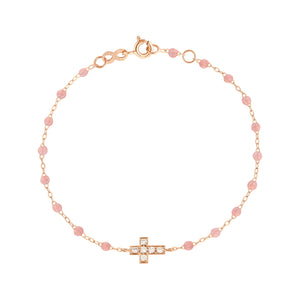 Gigi Clozeau - Bracelet blush Croix diamants, or rose, 17 cm