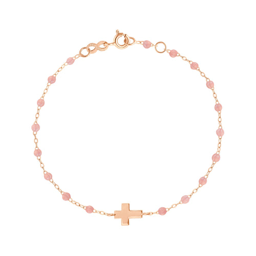 Gigi Clozeau - Bracelet blush Croix, or rose, 17 cm