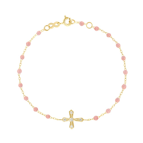 Gigi Clozeau - Bracelet blush Croix Vintage diamants, or jaune, 17 cm