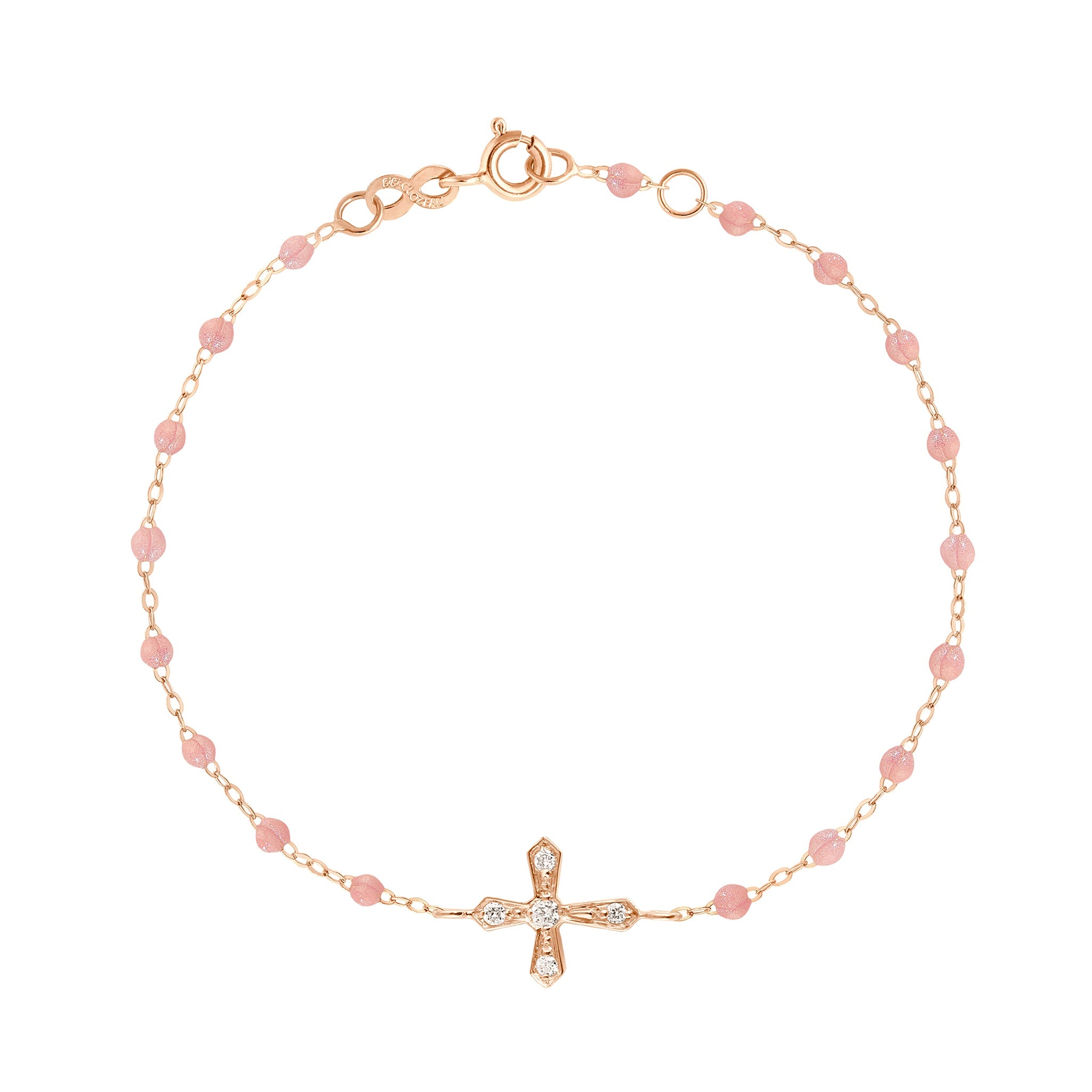 Gigi Clozeau - Bracelet blush Croix Vintage diamants, or rose, 17 cm