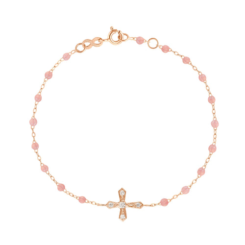 Gigi Clozeau - Bracelet blush Croix Vintage diamants, or rose, 17 cm