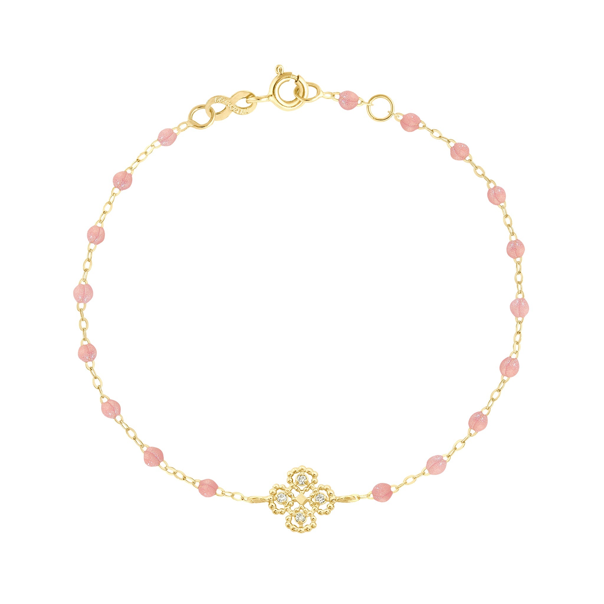 Gigi Clozeau - Bracelet blush Lucky Trèfle, diamants, or jaune, 17 cm