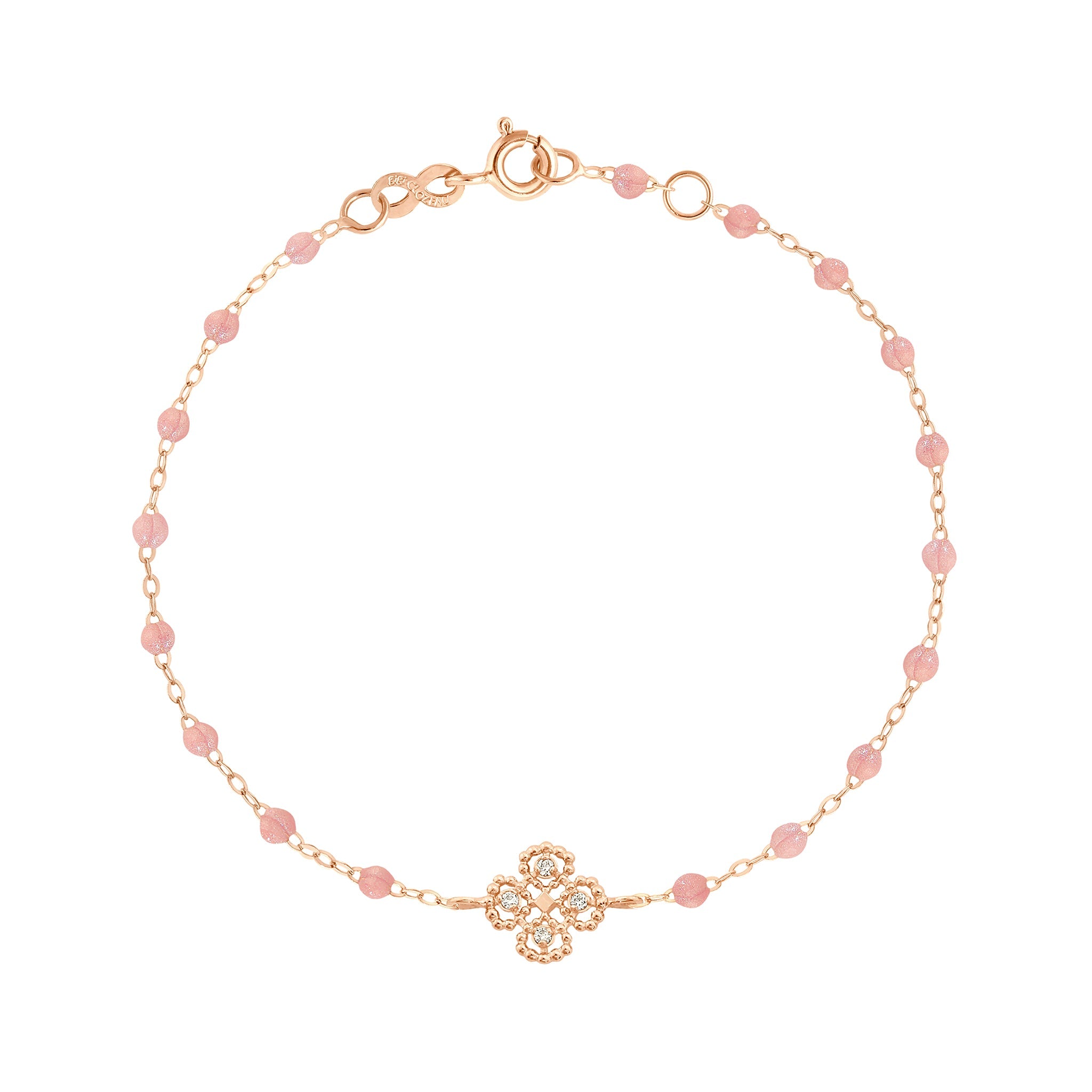 Gigi Clozeau - Bracelet blush Lucky Trèfle, diamants, or rose, 17 cm
