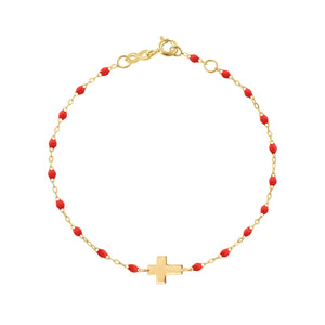 Gigi Clozeau - Bracelet coquelicot Croix, or jaune, 17cm