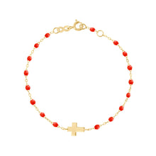 Gigi Clozeau - Bracelet corail Croix, or jaune, 17cm