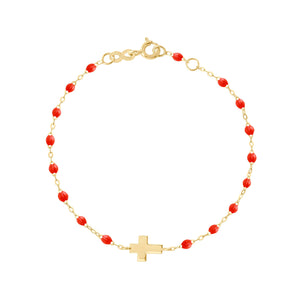 Gigi Clozeau - Bracelet corail Croix, or jaune, 17cm