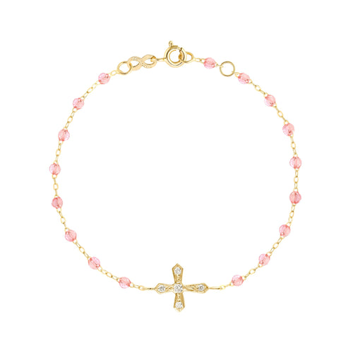 Gigi Clozeau - Bracelet corail Croix Vintage diamants, or jaune, 17 cm