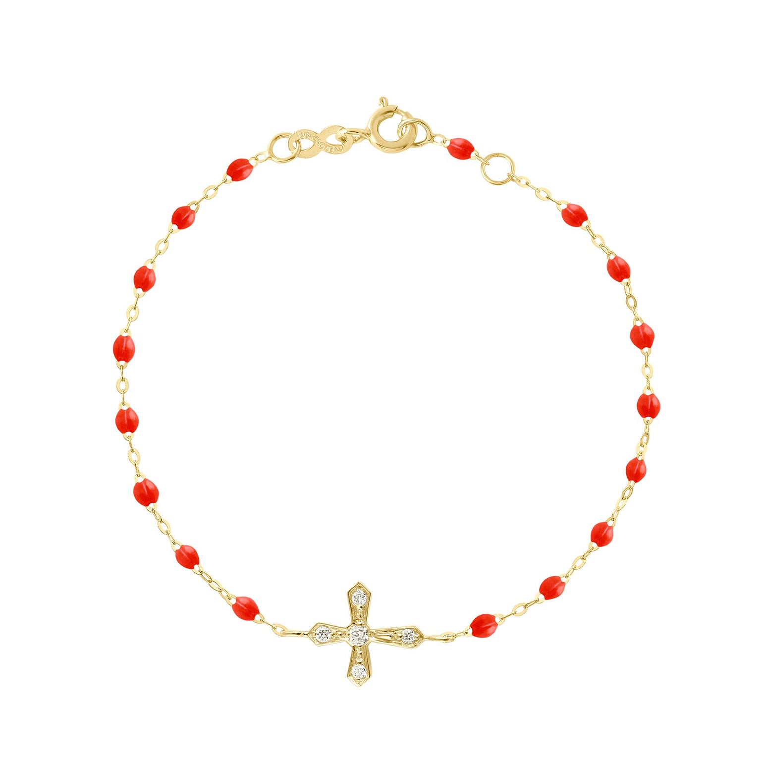 Classic Cross Vintage Diamond Coral bracelet Yellow Gold 17 cm