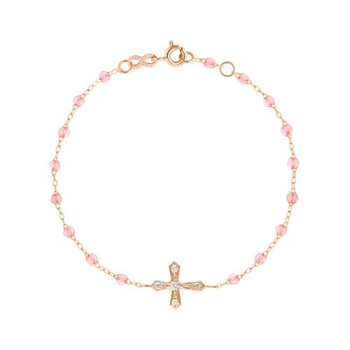 Gigi Clozeau - Bracelet corail Croix Vintage diamants, or rose, 17 cm