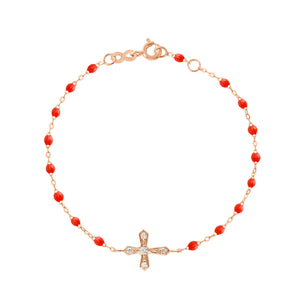 Gigi Clozeau - Bracelet corail croix vintage diamants, or rose, 17 cm