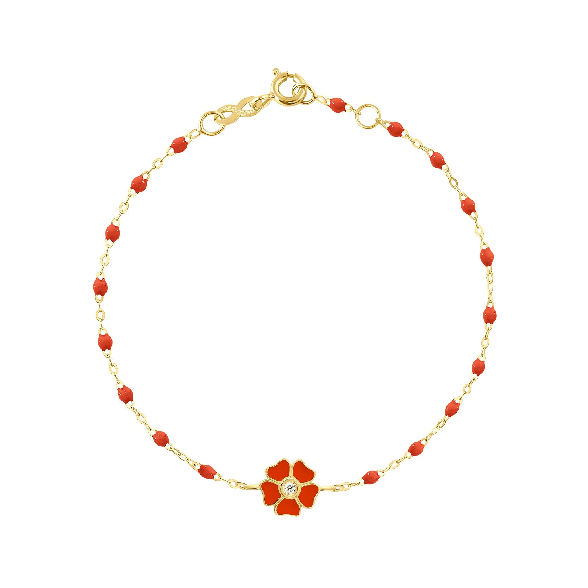 Gigi Clozeau - Bracelet corail Fleur, diamant, or jaune, 17 cm