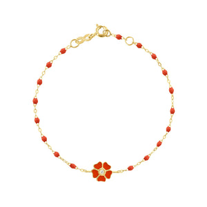 Gigi Clozeau - Bracelet corail Fleur, diamant, or jaune, 17 cm