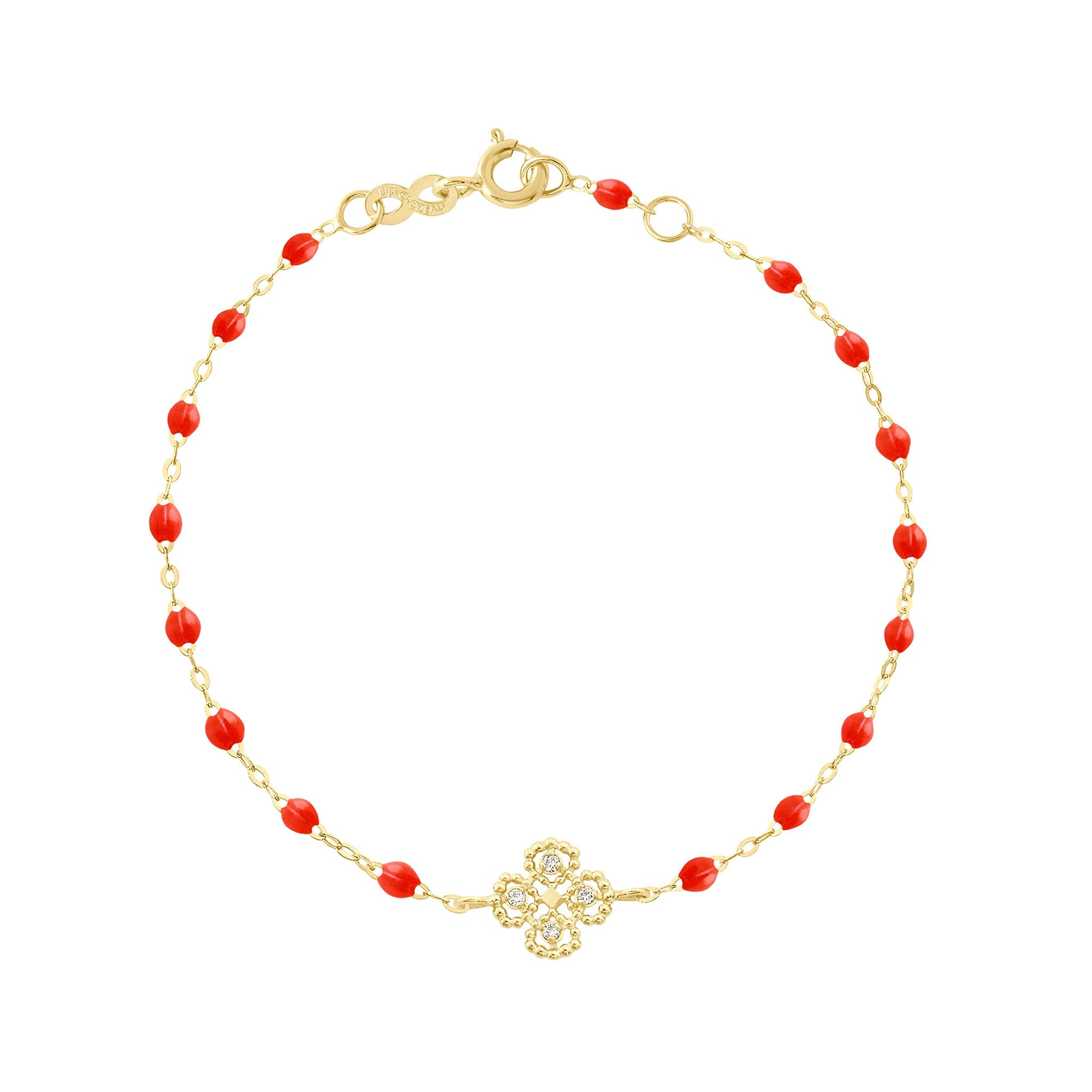 Gigi Clozeau - Bracelet corail Lucky Trèfle, diamants, or jaune, 17 cm