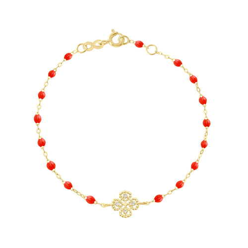 Gigi Clozeau - Bracelet corail Lucky Trèfle, diamants, or jaune, 17 cm