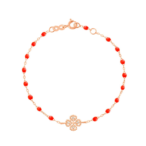 Gigi Clozeau - Bracelet corail Lucky Trèfle, diamants, or rose, 17 cm