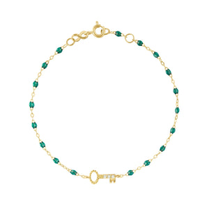 Gigi Clozeau - Bracelet émeraude Clé diamants, or jaune, 17 cm