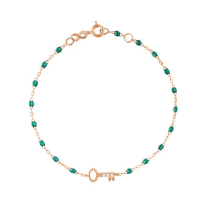 Gigi Clozeau - Bracelet émeraude Clé diamants, or rose, 17 cm
