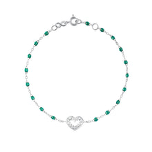 Gigi Clozeau - Bracelet émeraude Cœur Suprême, diamants, or blanc, 17 cm