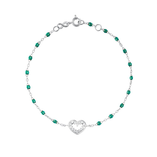 Gigi Clozeau - Bracelet émeraude Cœur Suprême, diamants, or blanc, 17 cm