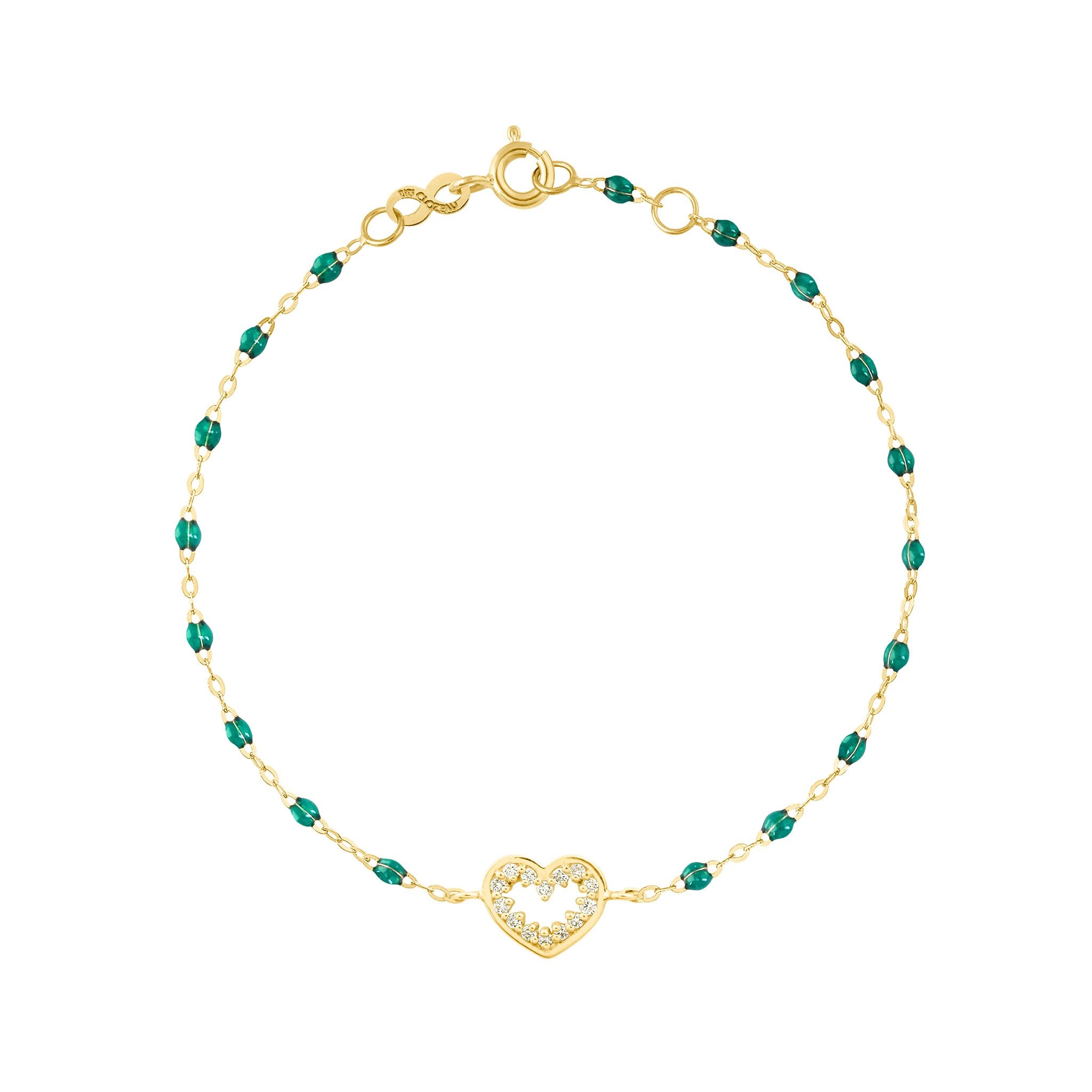 Gigi Clozeau - Bracelet émeraude Cœur Suprême, diamants, or jaune, 17 cm
