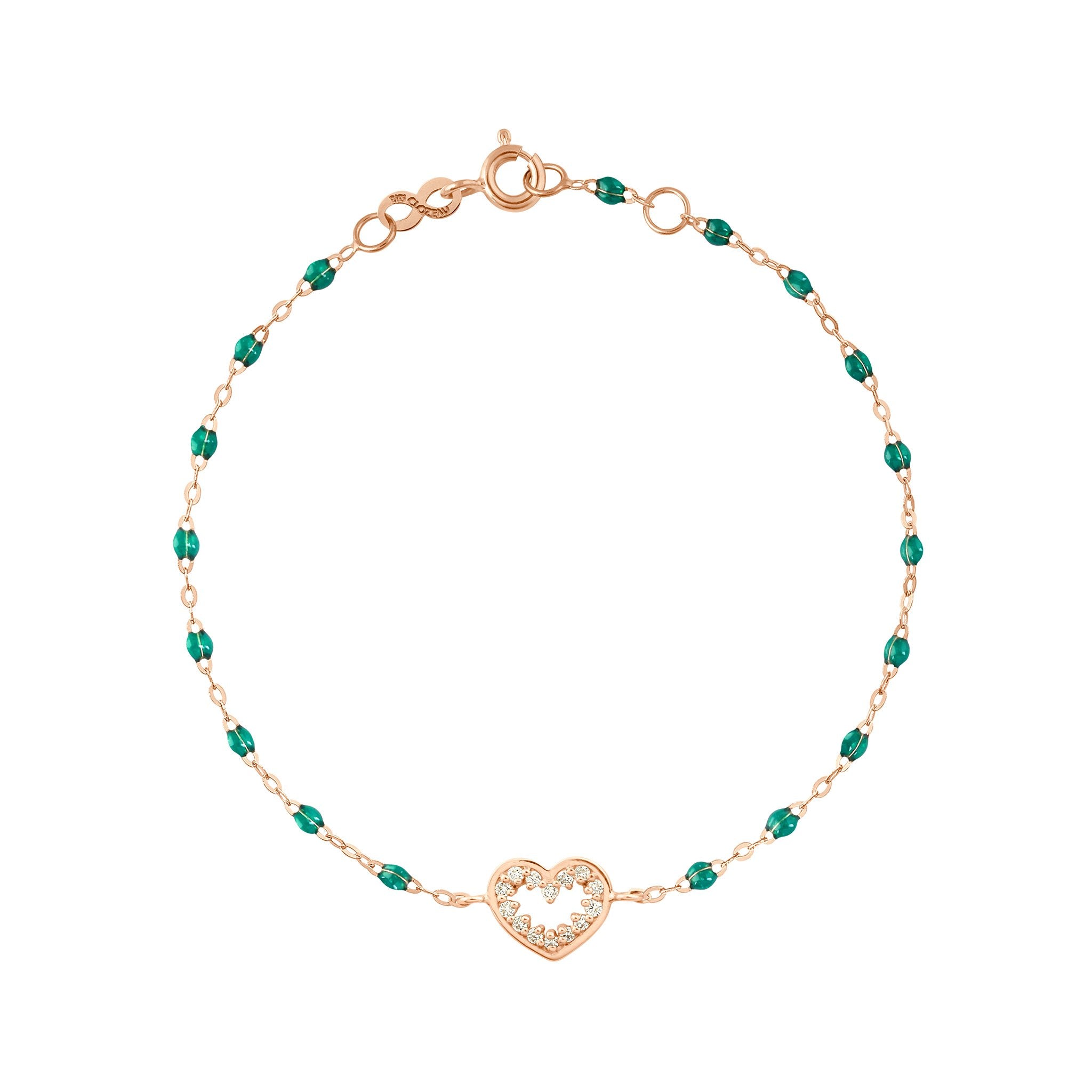 Gigi Clozeau - Bracelet émeraude Cœur Suprême, diamants, or rose, 17 cm