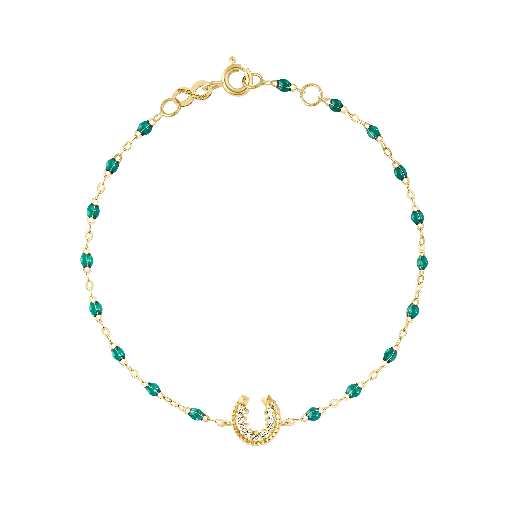 Gigi Clozeau - Bracelet émeraude Fer à cheval, diamants, or jaune, 17 cm