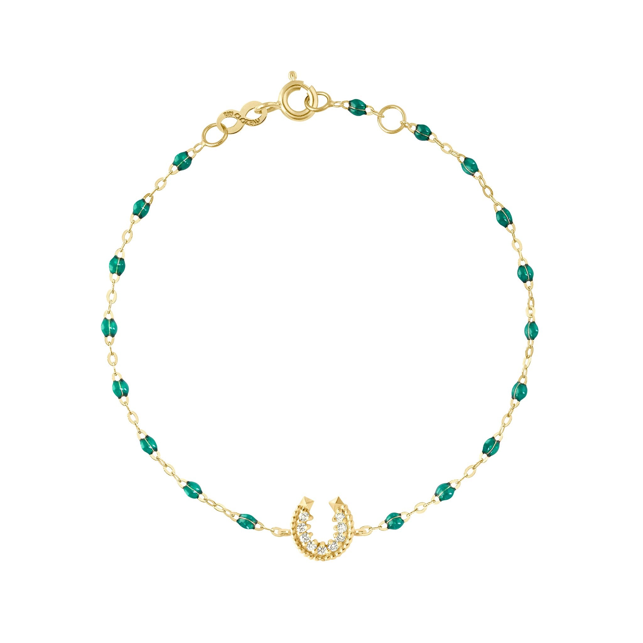 Gigi Clozeau - Bracelet émeraude Fer à cheval, diamants, or jaune, 17 cm