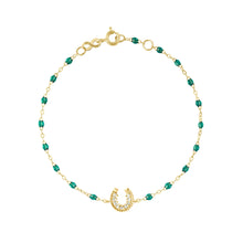 Gigi Clozeau - Bracelet émeraude Fer à cheval, diamants, or jaune, 17 cm