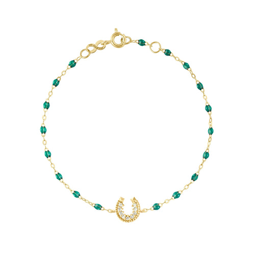 Gigi Clozeau - Bracelet émeraude Fer à cheval, diamants, or jaune, 17 cm