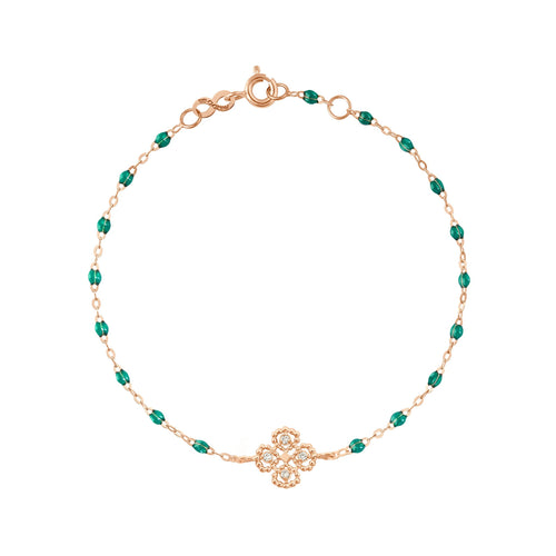 Gigi Clozeau - Bracelet émeraude Lucky Trèfle, diamants, or rose, 17 cm