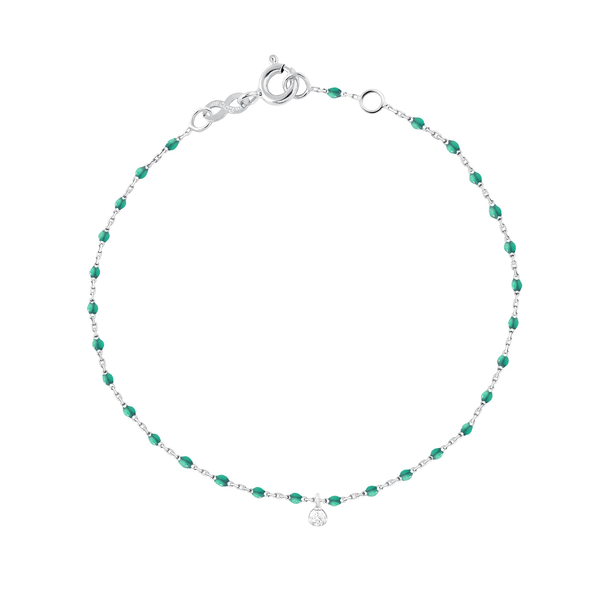 Gigi Clozeau - Bracelet émeraude Mini Gigi, or blanc, 1 diamant, 17 cm