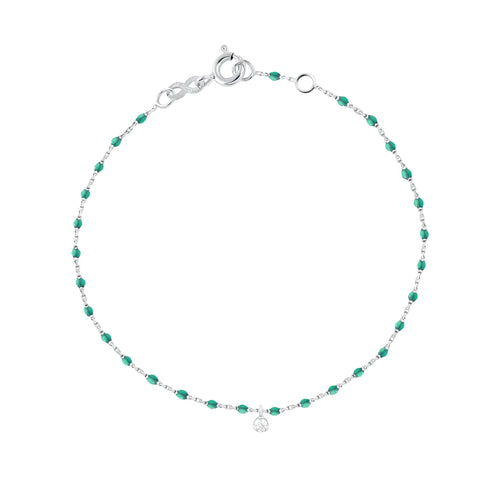 Gigi Clozeau - Bracelet émeraude Mini Gigi, or blanc, 1 diamant, 17 cm