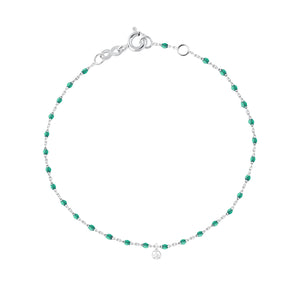 Gigi Clozeau - Bracelet émeraude Mini Gigi, or blanc, 1 diamant, 17 cm