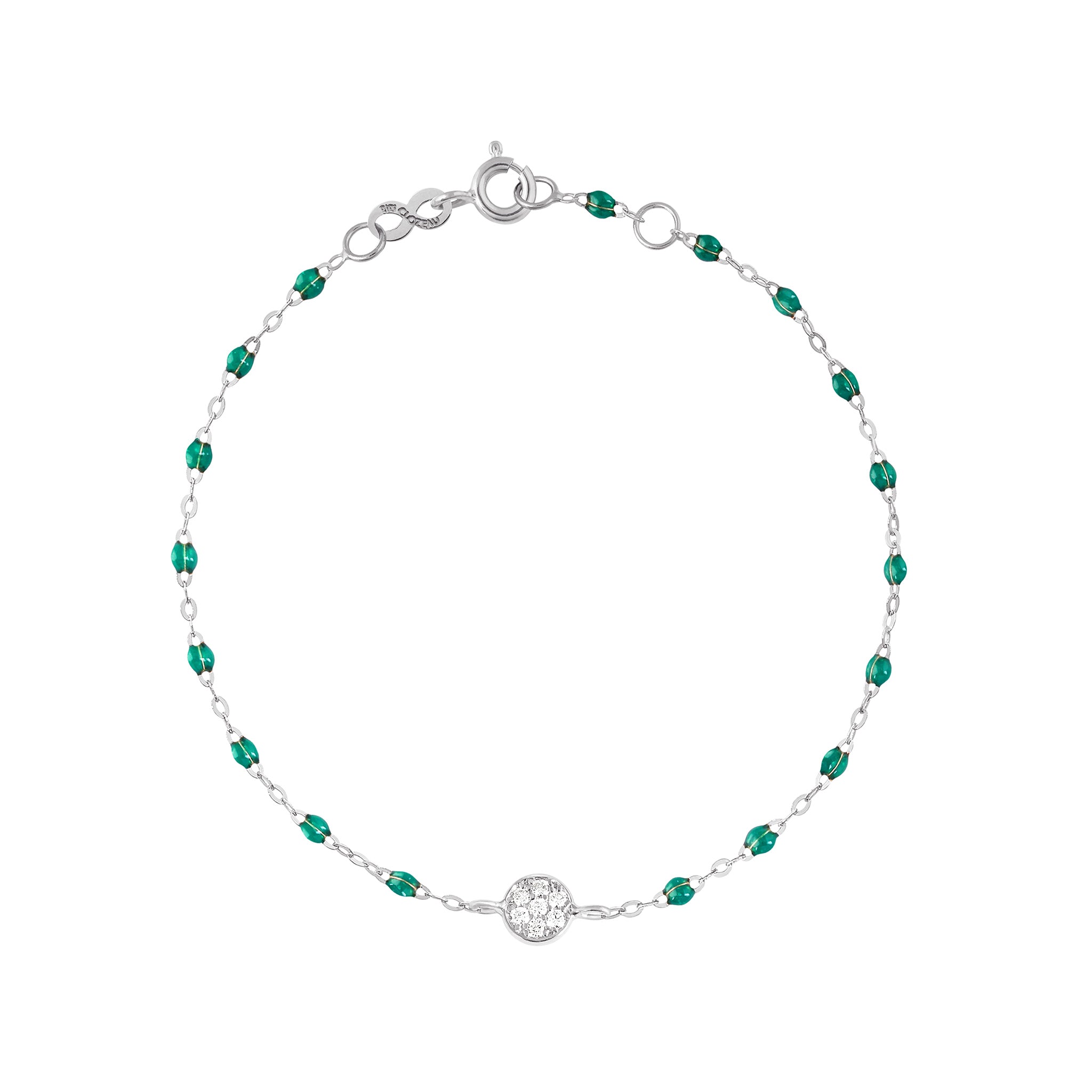 Gigi Clozeau - Bracelet émeraude Puce diamants, or blanc, 17 cm