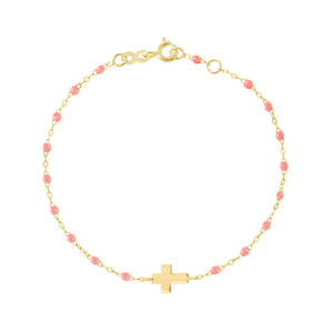 Gigi Clozeau - Bracelet enfant fuchsia Croix, or jaune, 15 cm
