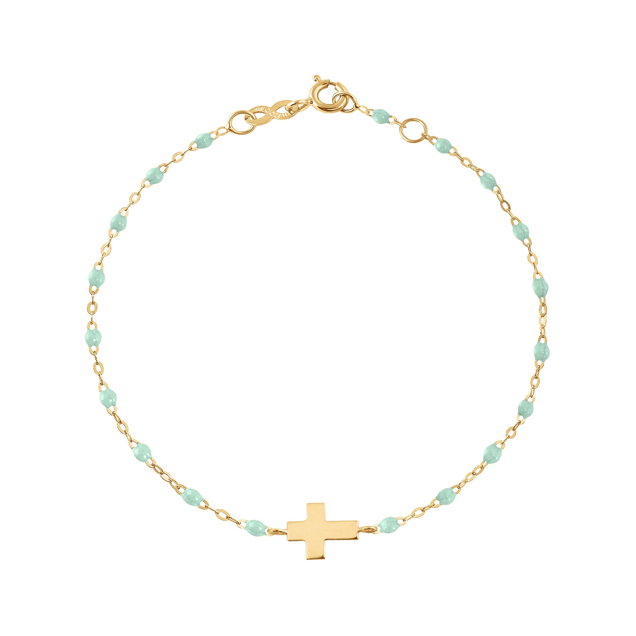 Gigi Clozeau - Bracelet enfant jade Croix, or jaune, 15 cm