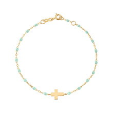 Gigi Clozeau - Bracelet enfant jade Croix, or jaune, 15 cm