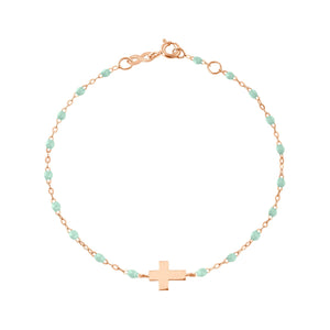 Gigi Clozeau - Bracelet enfant jade Croix, or rose, 15 cm