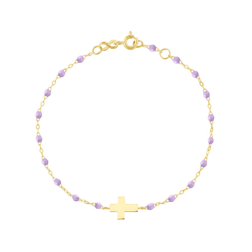 Gigi Clozeau - Bracelet enfant parme Croix, or jaune, 15 cm