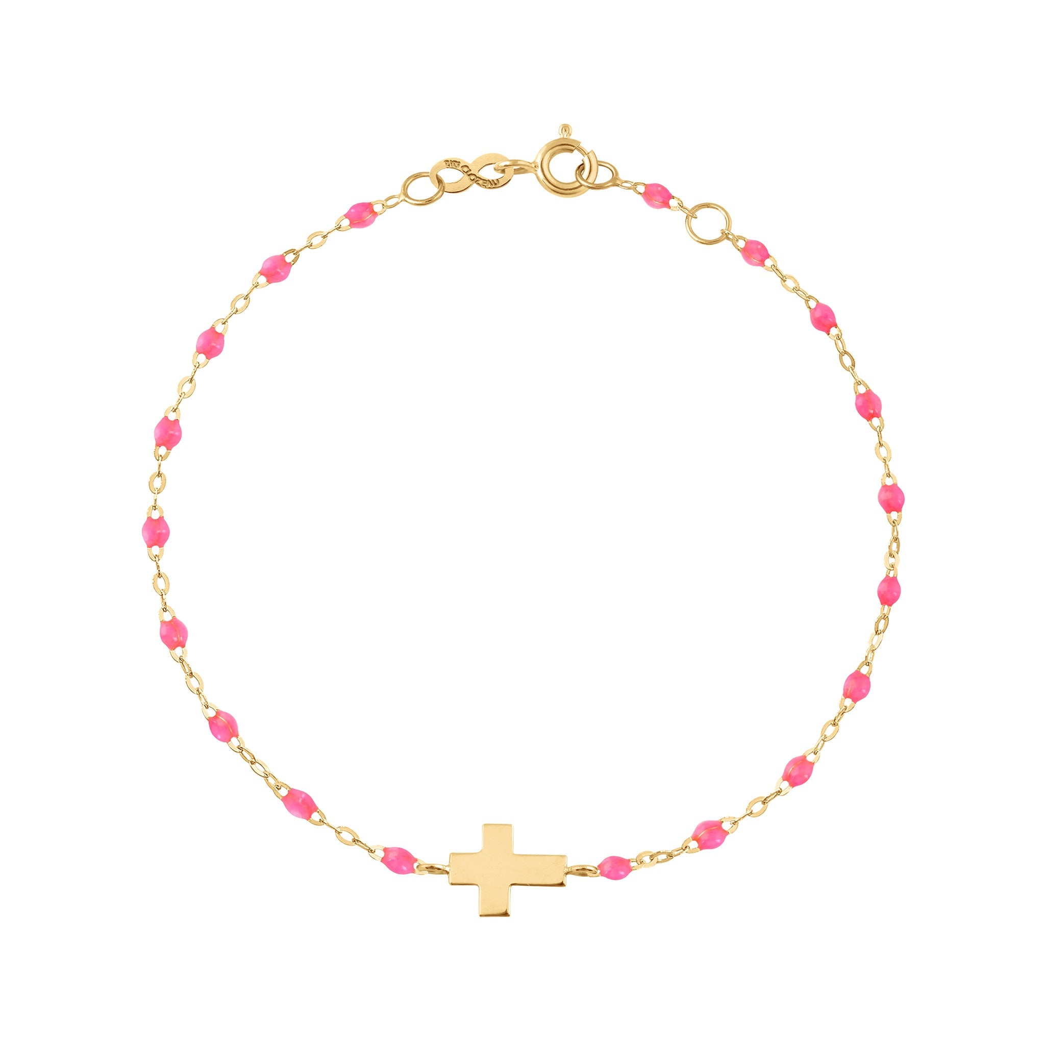 Gigi Clozeau - Bracelet enfant rose fluo Croix, or jaune, 15 cm