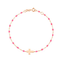 Gigi Clozeau - Bracelet enfant rose fluo Croix, or rose, 15 cm