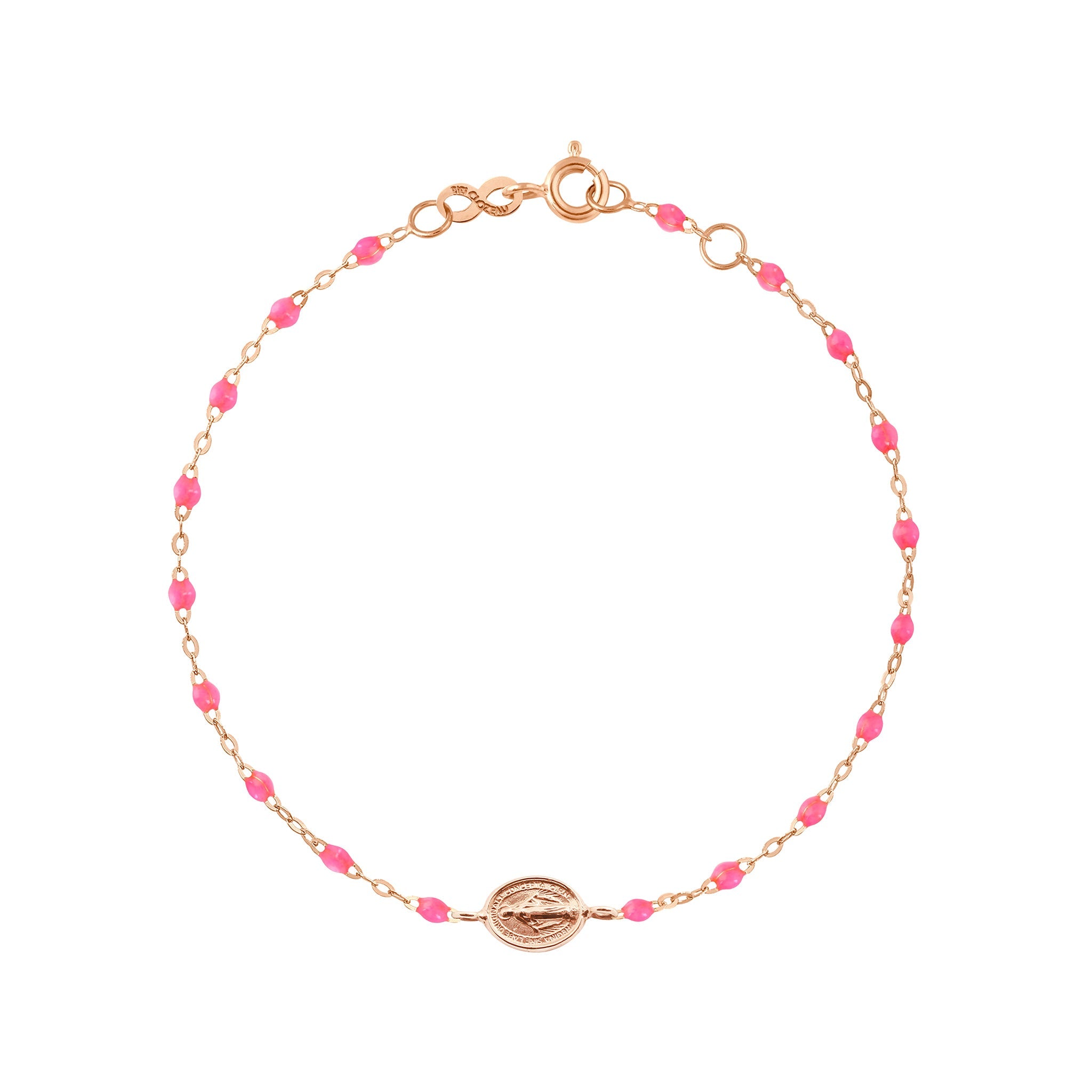 Gigi Clozeau - Bracelet enfant rose fluo Madone or rose, 15 cm