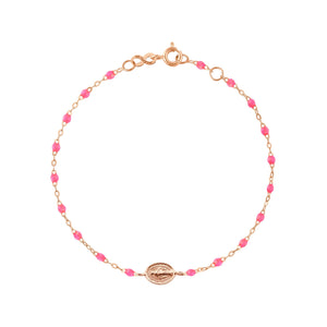 Gigi Clozeau - Bracelet enfant rose fluo Madone or rose, 15 cm
