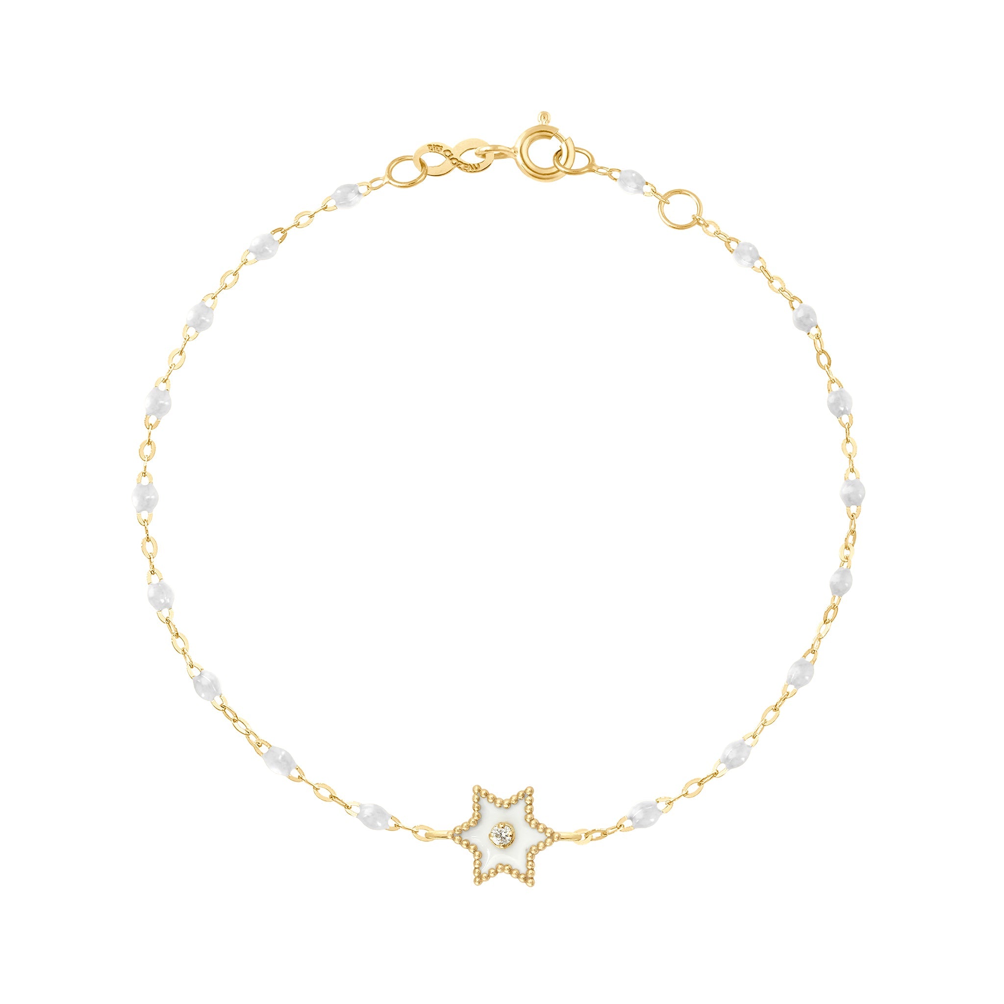 Gigi Clozeau - Bracelet Etoile Star résine blanche, diamant, or jaune, 17 cm