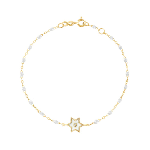 Gigi Clozeau - Bracelet Etoile Star résine blanche, diamant, or jaune, 17 cm