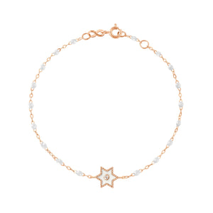 Gigi Clozeau - Bracelet Etoile Star résine blanche, diamant, or rose, 17 cm