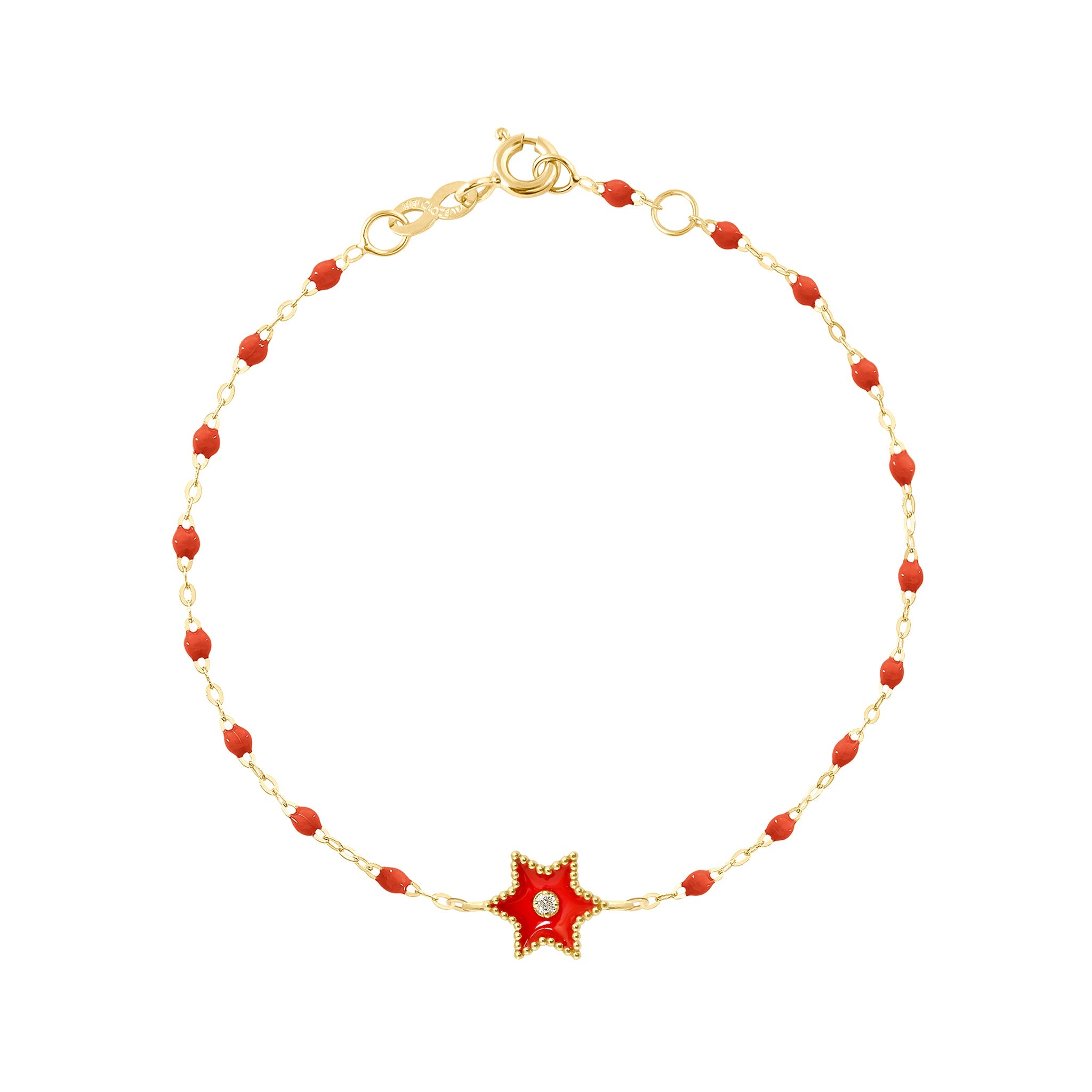 Gigi Clozeau - Bracelet Etoile Star résine corail, diamant, or jaune, 17 cm